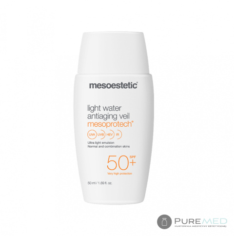 Mesoestetic Light Water Anti-Aging SPF50, 50 мл жидкая эмульсия для лица, защитный крем с фильтром spf, высокая степень защиты