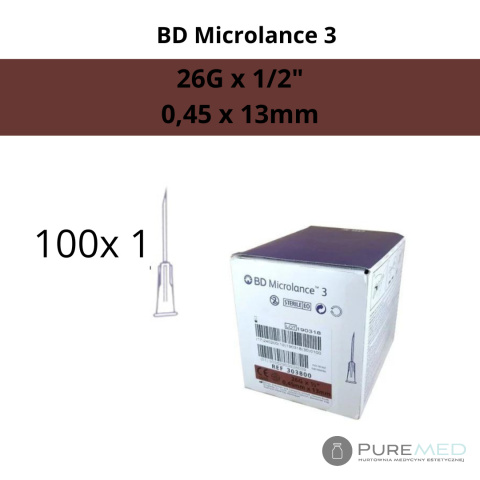 Specjalne igły iniekcyjne BD Microlance 3 26G 1/2" 100 sztuk
